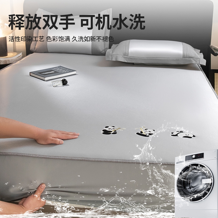 91家纺网 家纺一手货源 找家纺 莱家富 2025新款凉感冰丝藤席-白熊日记 床笠-淡雅灰