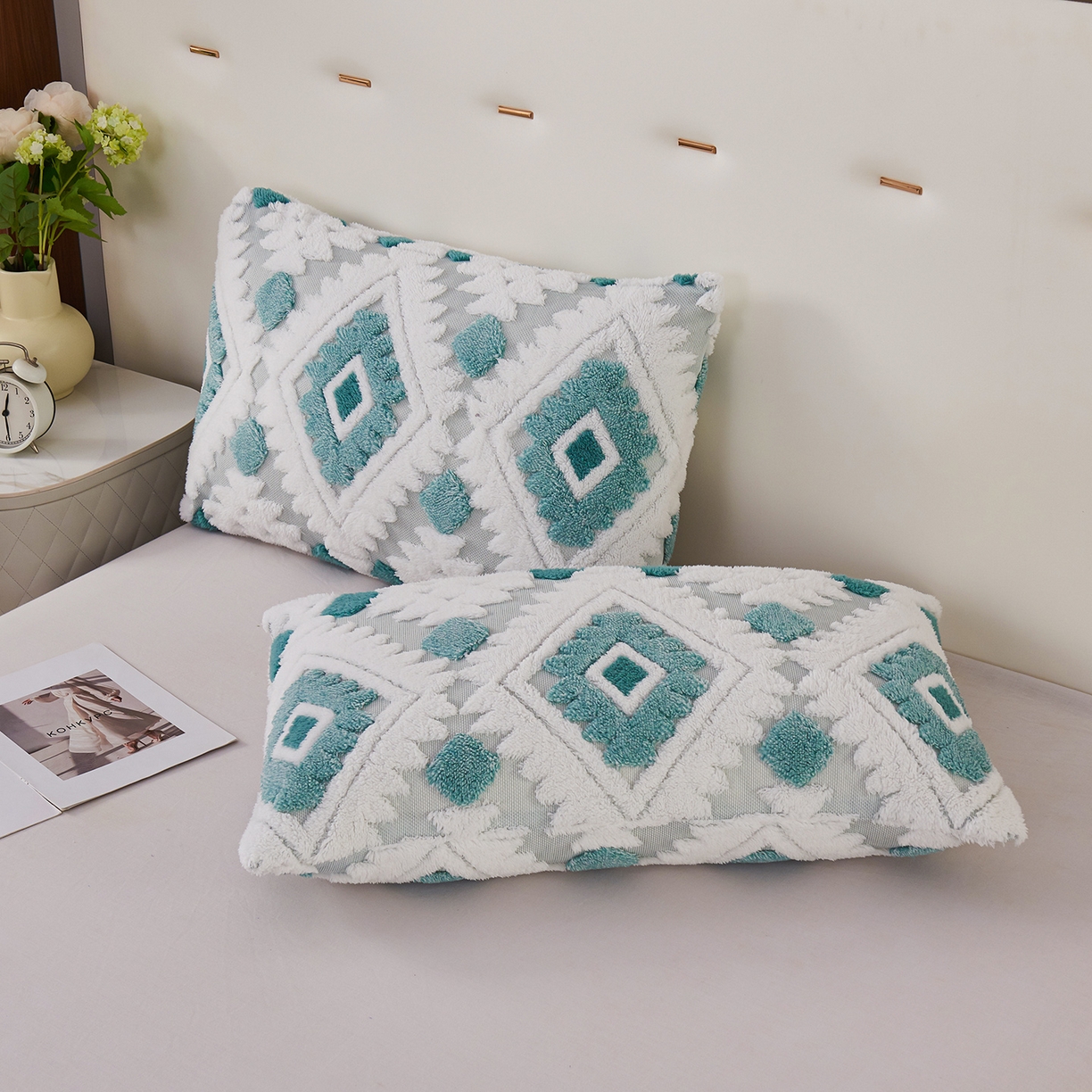 91家纺网 家纺一手货源 找家纺 枋梢家纺 2025新款阳离子羊羔绒毛毯盖毯毯子波西米亚系列 菱格-雅青