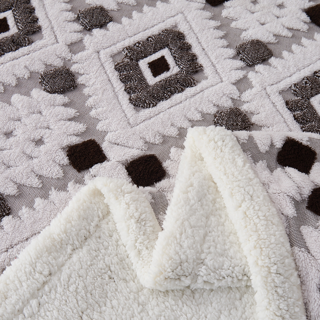 91家纺网 家纺一手货源 找家纺 枋梢家纺 2025新款阳离子羊羔绒毛毯盖毯毯子波西米亚系列 菱格-深咖色