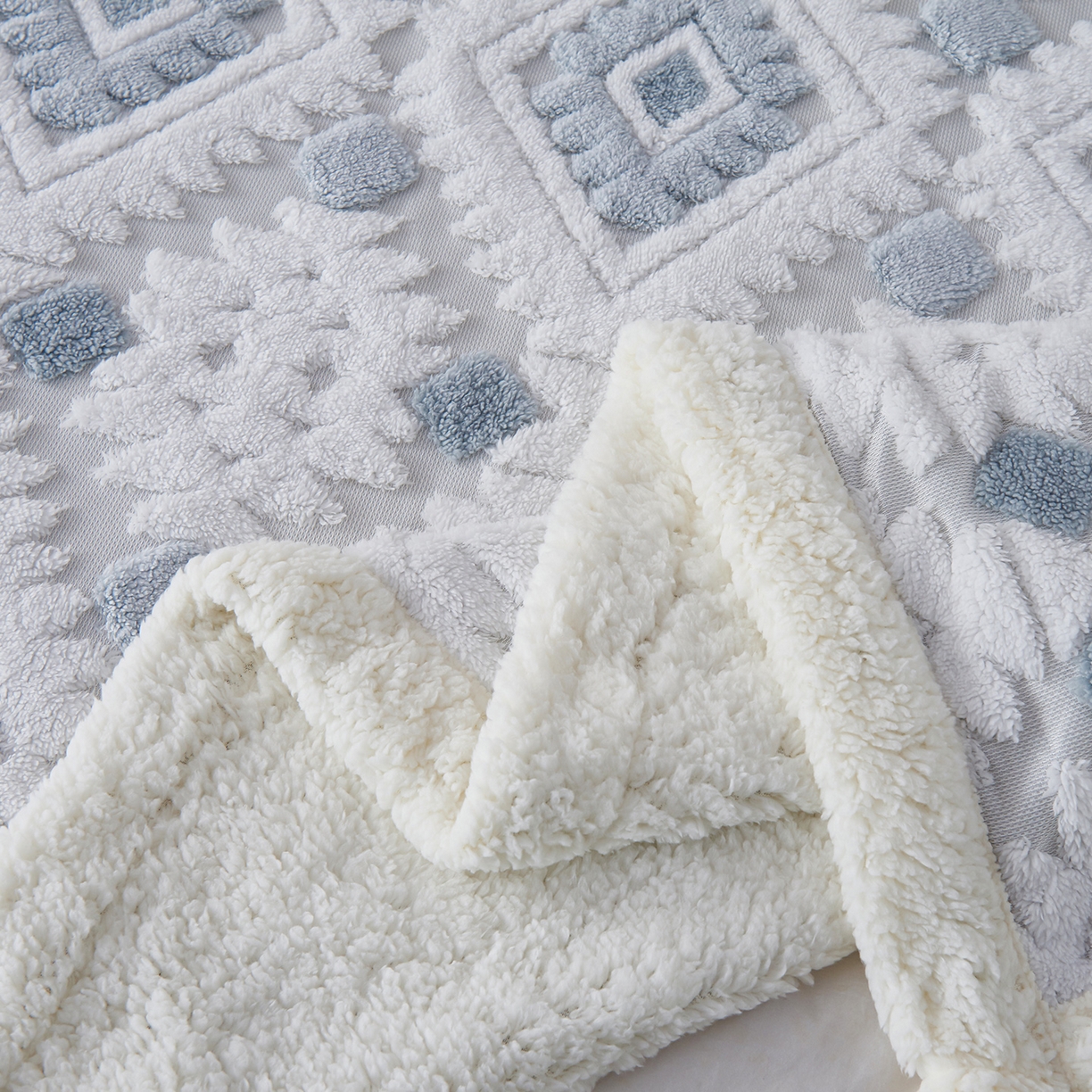 91家纺网 家纺一手货源 找家纺 枋梢家纺 2025新款阳离子羊羔绒毛毯盖毯毯子波西米亚系列 菱格-浅蓝