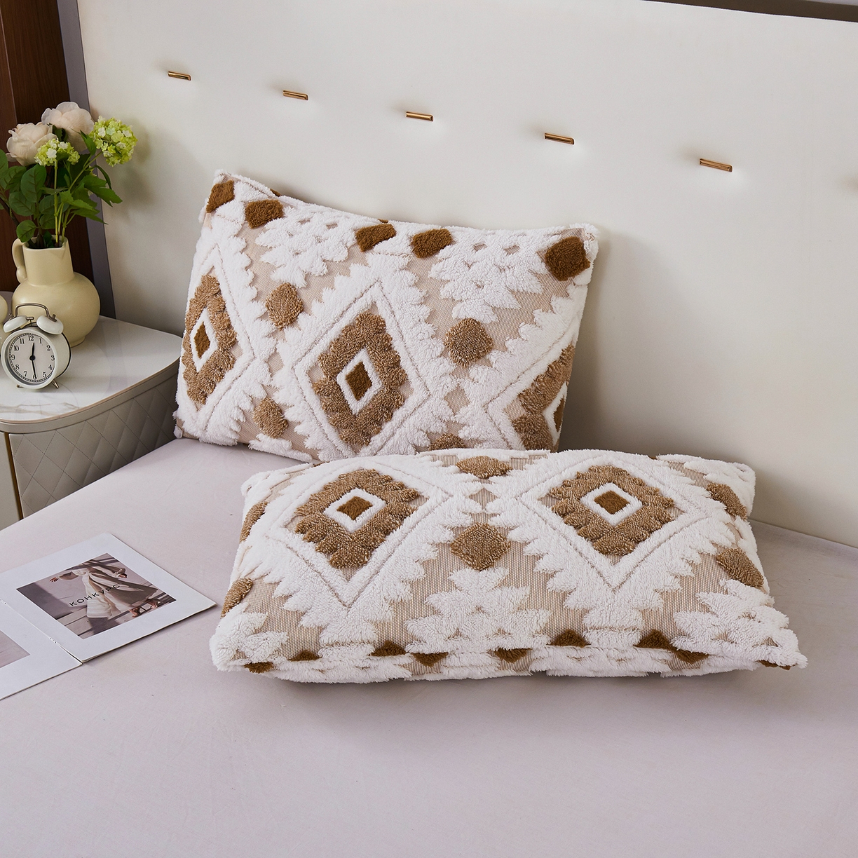 91家纺网 家纺一手货源 找家纺 枋梢家纺 2025新款阳离子羊羔绒毛毯盖毯毯子波西米亚系列 菱格-咖色