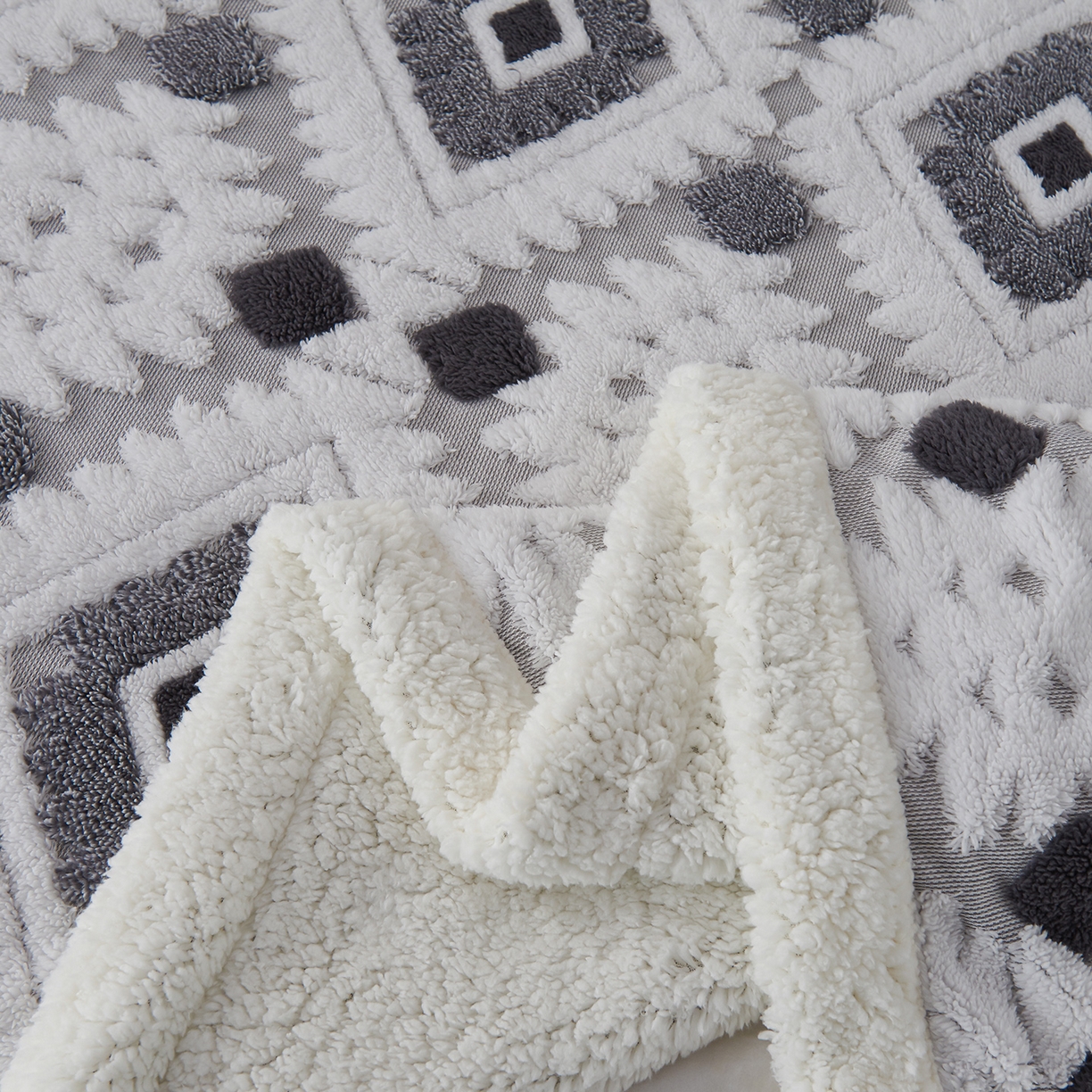 91家纺网 家纺一手货源 找家纺 枋梢家纺 2025新款阳离子羊羔绒毛毯盖毯毯子波西米亚系列 菱格-浅灰