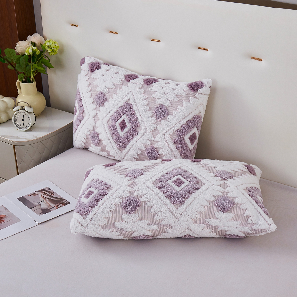 91家纺网 家纺一手货源 找家纺 枋梢家纺 2025新款阳离子羊羔绒毛毯盖毯毯子波西米亚系列 菱格-幽紫