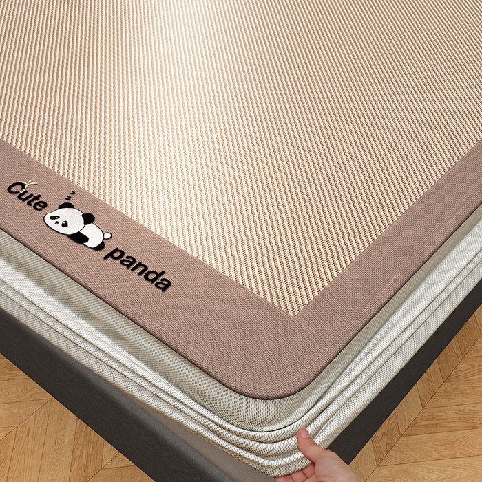 91家纺网 家纺一手货源 找家纺 莱家富 2025新款轻柔丝凉席冰丝席-嘟嘟熊 素雅咖-床笠