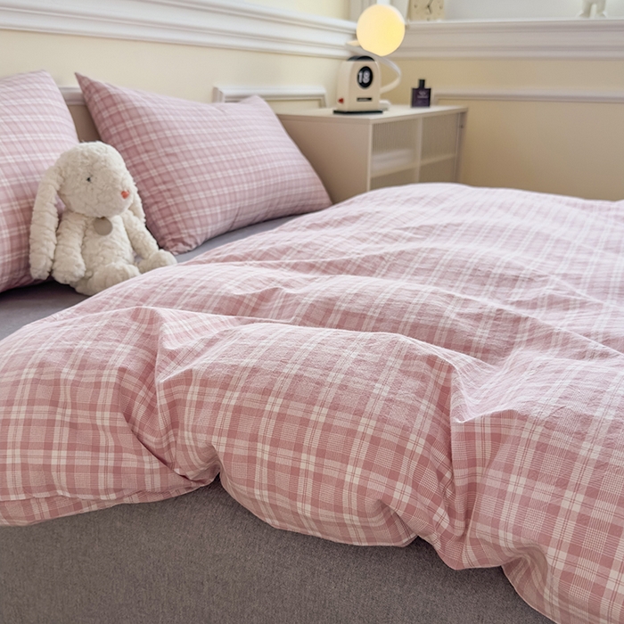 91家纺网 家纺一手货源 找家纺 菡宝 【不断货 预留5公分缩水】a类母婴级纯棉被罩全棉色织水洗棉被套单件 支持定制定做尺寸 粉格调