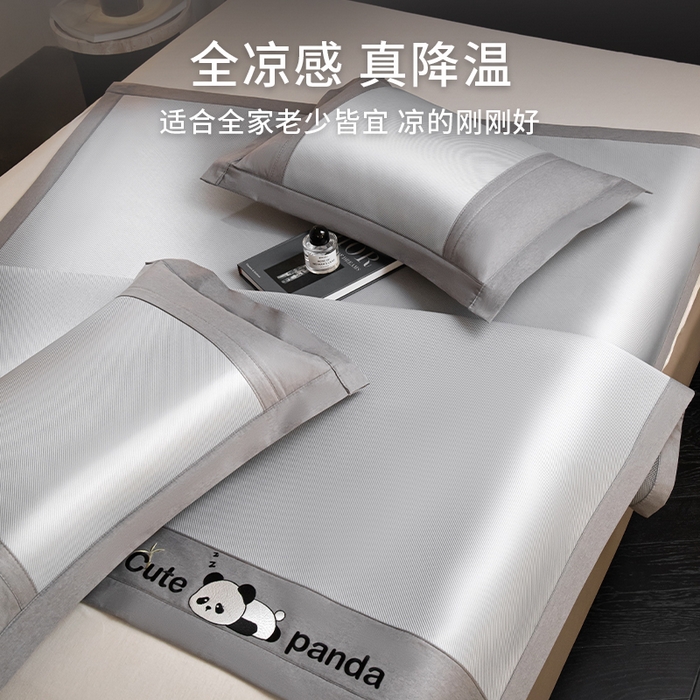 91家纺网 家纺一手货源 找家纺 莱家富 2025新款轻柔丝凉席冰丝席-嘟嘟熊 高级灰-床席