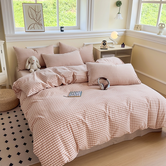 91家纺网 家纺一手货源 找家纺 菡宝 【不断货 预留5公分缩水】a类母婴级纯棉被罩全棉色织水洗棉被套单件 支持定制定做尺寸 粉小格