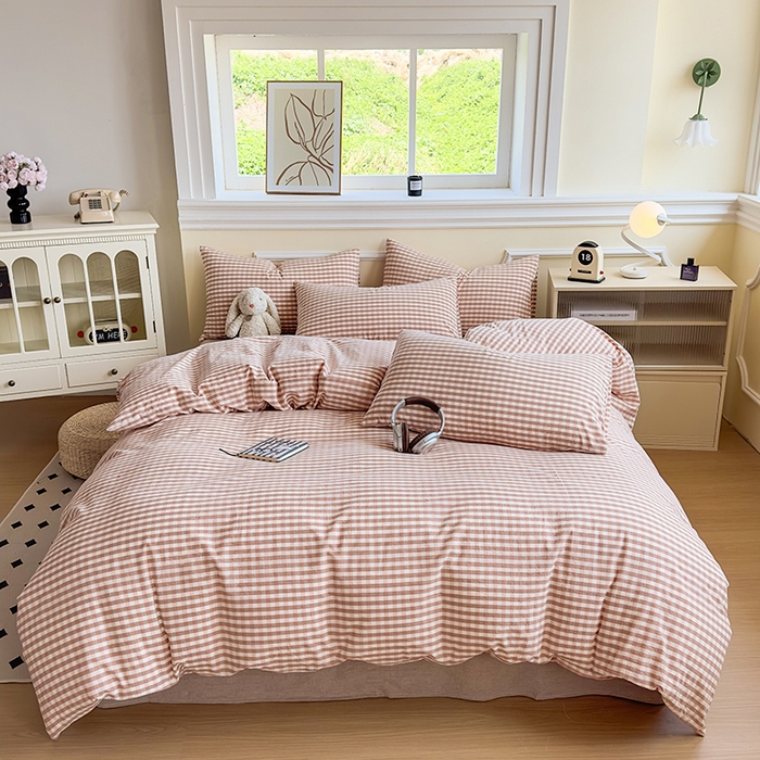 91家纺网 家纺一手货源 找家纺 菡宝 【不断货 预留5公分缩水】a类母婴级纯棉被罩全棉色织水洗棉被套单件 支持定制定做尺寸 粉小格