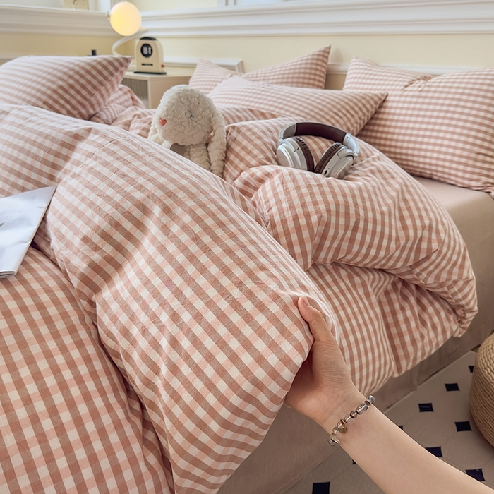 91家纺网 家纺一手货源 找家纺 菡宝 【不断货 预留5公分缩水】a类母婴级纯棉被罩全棉色织水洗棉被套单件 支持定制定做尺寸 粉小格