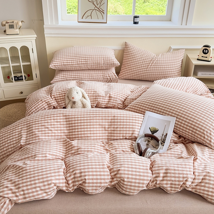 91家纺网 家纺一手货源 找家纺 菡宝 【不断货 预留5公分缩水】a类母婴级纯棉被罩全棉色织水洗棉被套单件 支持定制定做尺寸 粉小格