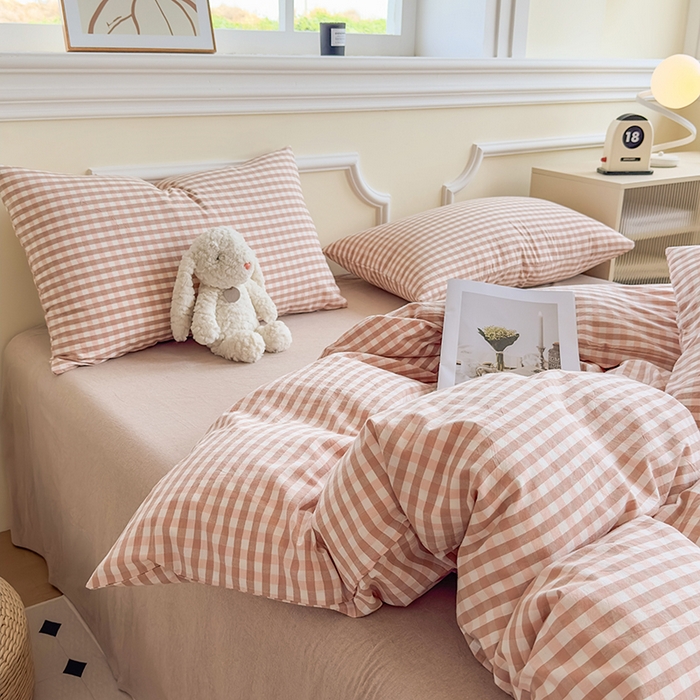 91家纺网 家纺一手货源 找家纺 菡宝 【不断货 预留5公分缩水】a类母婴级纯棉被罩全棉色织水洗棉被套单件 支持定制定做尺寸 粉小格