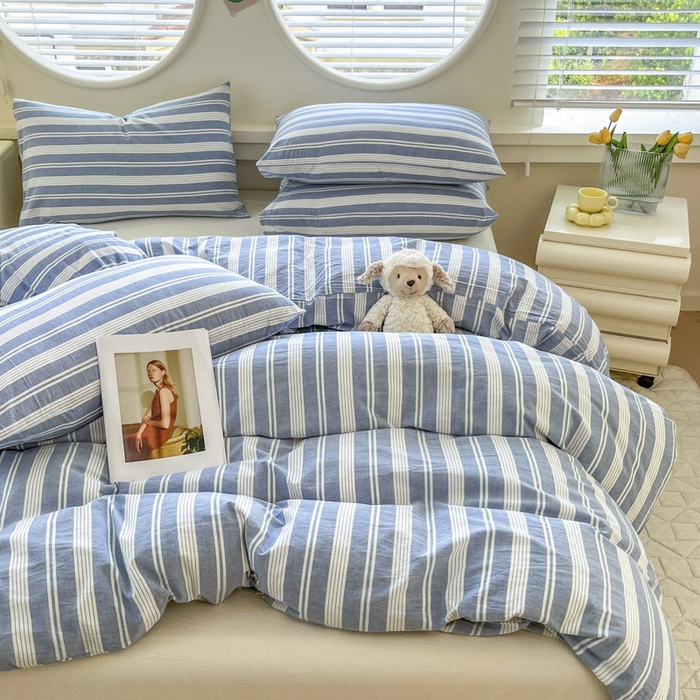 91家纺网 家纺一手货源 找家纺 菡宝 【不断货 预留5公分缩水】a类母婴级纯棉被罩全棉色织水洗棉被套单件 支持定制定做尺寸 赫本-海盐蓝