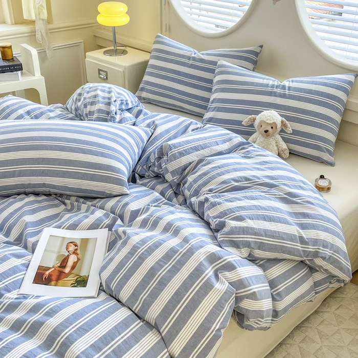 91家纺网 家纺一手货源 找家纺 菡宝 【不断货 预留5公分缩水】a类母婴级纯棉被罩全棉色织水洗棉被套单件 支持定制定做尺寸 赫本-海盐蓝