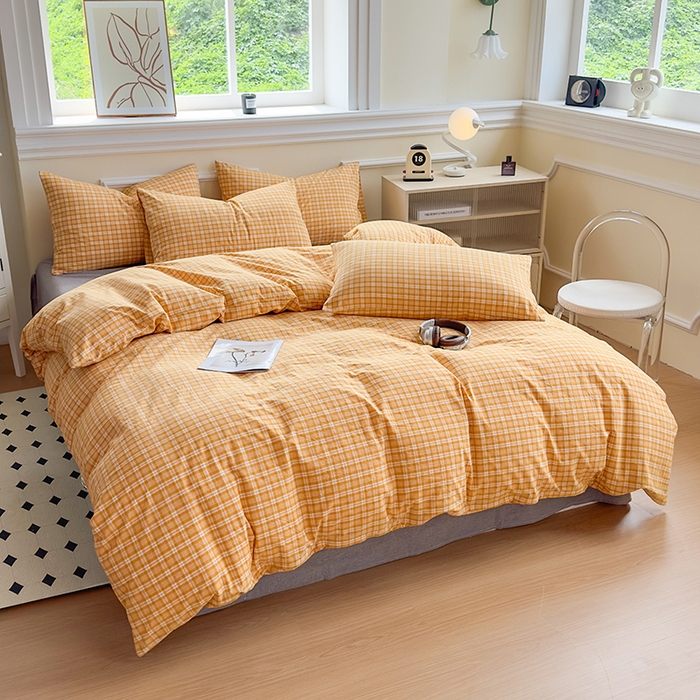 91家纺网 家纺一手货源 找家纺 菡宝 【不断货 预留5公分缩水】a类母婴级纯棉被罩全棉色织水洗棉被套单件 支持定制定做尺寸 黄格调