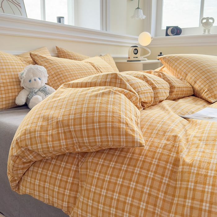 91家纺网 家纺一手货源 找家纺 菡宝 【不断货 预留5公分缩水】a类母婴级纯棉被罩全棉色织水洗棉被套单件 支持定制定做尺寸 黄格调