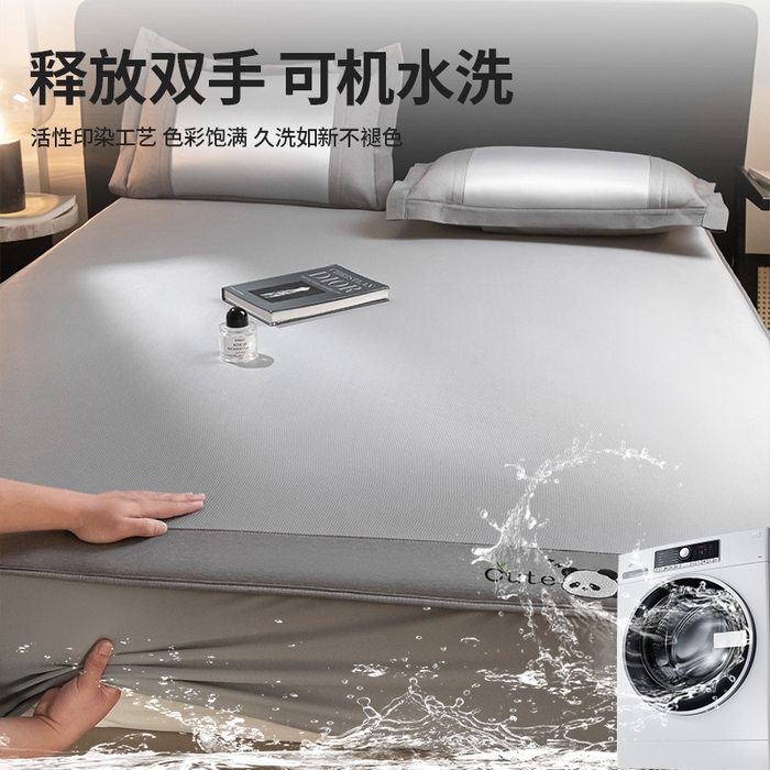 91家纺网 家纺一手货源 找家纺 莱家富 2025新款轻柔丝凉席冰丝席-嘟嘟熊 高级灰-床笠