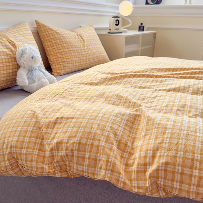 91家纺网 家纺一手货源 找家纺 菡宝 【不断货 预留5公分缩水】a类母婴级纯棉被罩全棉色织水洗棉被套单件 支持定制定做尺寸 黄格调