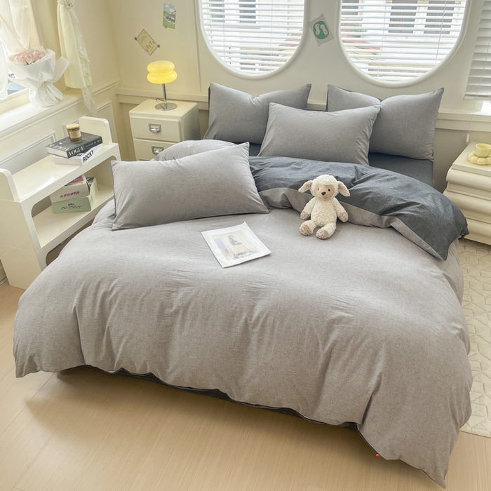 91家纺网 家纺一手货源 找家纺 菡宝 【不断货 预留5公分缩水】a类母婴级纯棉被罩全棉色织水洗棉被套单件 支持定制定做尺寸 简约灰色