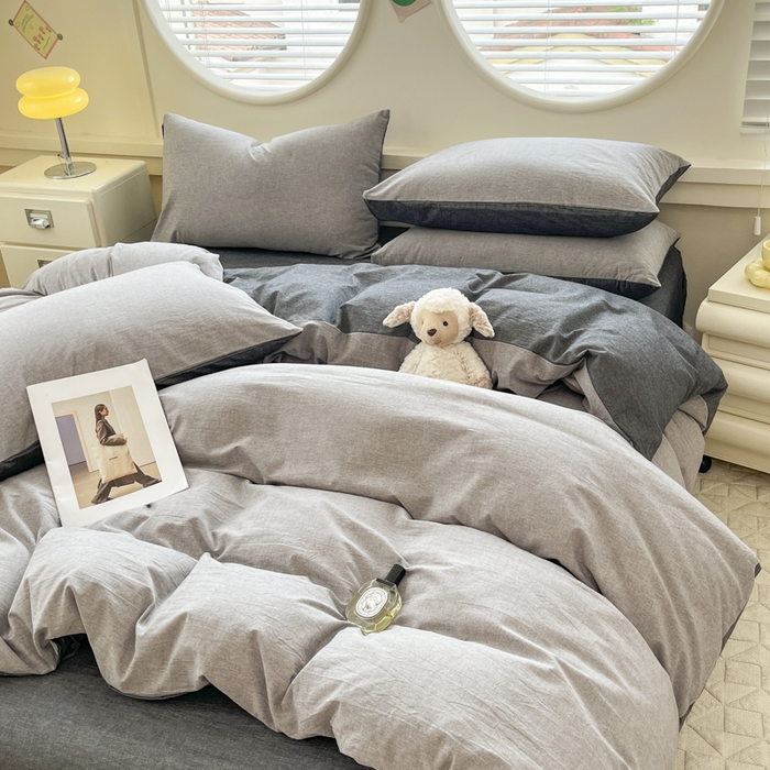 91家纺网 家纺一手货源 找家纺 菡宝 【不断货 预留5公分缩水】a类母婴级纯棉被罩全棉色织水洗棉被套单件 支持定制定做尺寸 简约灰色