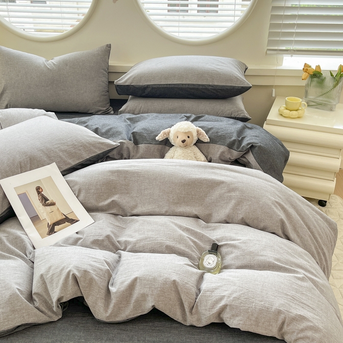 91家纺网 家纺一手货源 找家纺 菡宝 【不断货 预留5公分缩水】a类母婴级纯棉被罩全棉色织水洗棉被套单件 支持定制定做尺寸 简约灰色