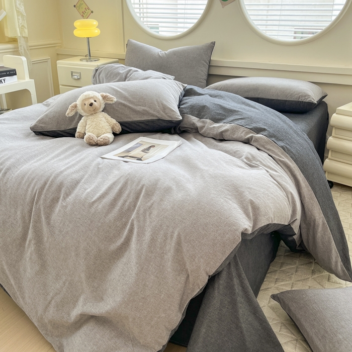 91家纺网 家纺一手货源 找家纺 菡宝 【不断货 预留5公分缩水】a类母婴级纯棉被罩全棉色织水洗棉被套单件 支持定制定做尺寸 简约灰色