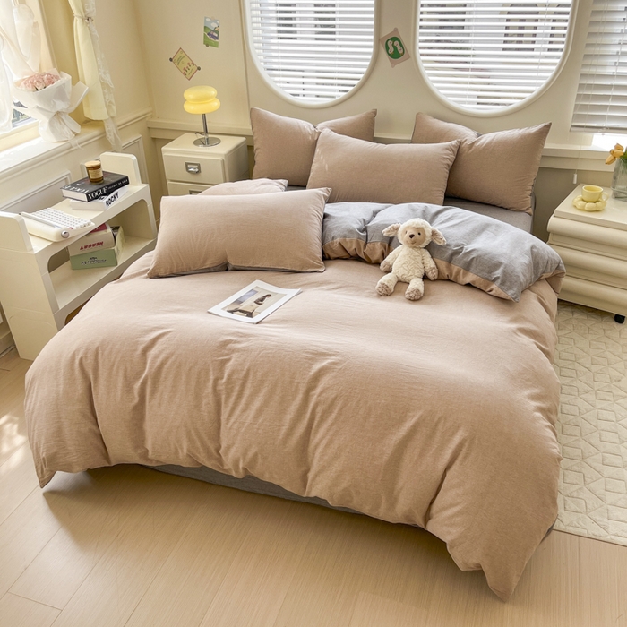 91家纺网 家纺一手货源 找家纺 菡宝 【不断货 预留5公分缩水】a类母婴级纯棉被罩全棉色织水洗棉被套单件 支持定制定做尺寸 简约棕灰