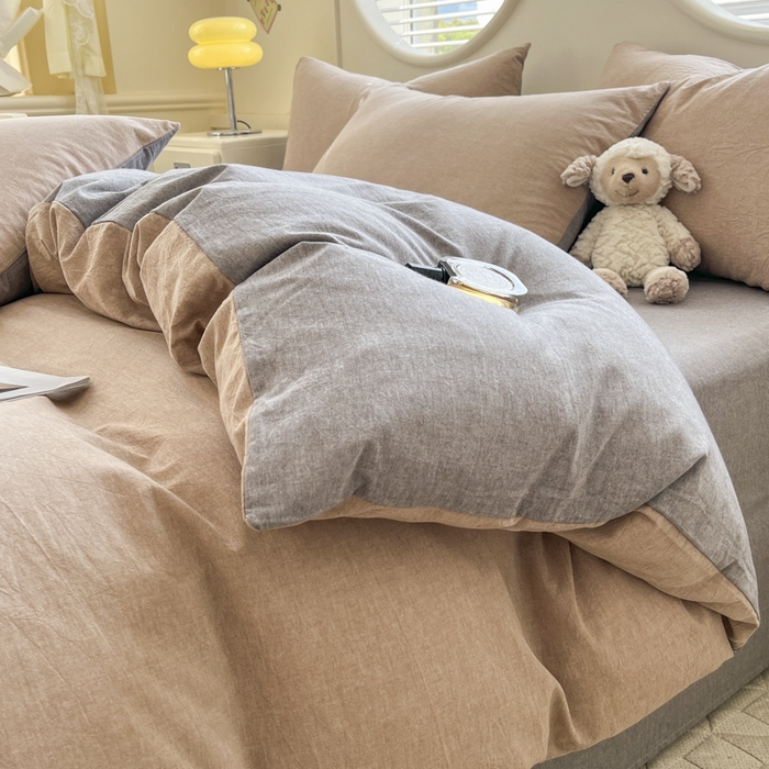 91家纺网 家纺一手货源 找家纺 菡宝 【不断货 预留5公分缩水】a类母婴级纯棉被罩全棉色织水洗棉被套单件 支持定制定做尺寸 简约棕灰