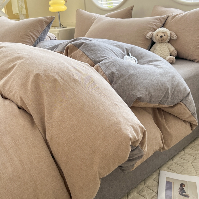 91家纺网 家纺一手货源 找家纺 菡宝 【不断货 预留5公分缩水】a类母婴级纯棉被罩全棉色织水洗棉被套单件 支持定制定做尺寸 简约棕灰