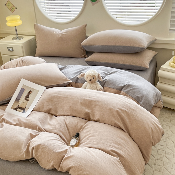 91家纺网 家纺一手货源 找家纺 菡宝 【不断货 预留5公分缩水】a类母婴级纯棉被罩全棉色织水洗棉被套单件 支持定制定做尺寸 简约棕灰