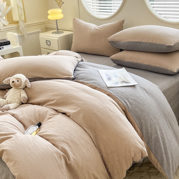 91家纺网 家纺一手货源 找家纺 菡宝 【不断货 预留5公分缩水】a类母婴级纯棉被罩全棉色织水洗棉被套单件 支持定制定做尺寸 简约棕灰