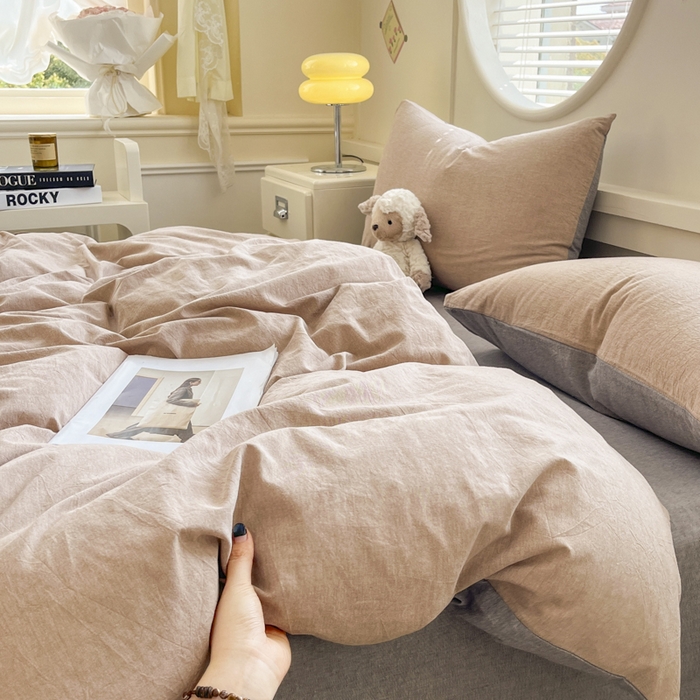 91家纺网 家纺一手货源 找家纺 菡宝 【不断货 预留5公分缩水】a类母婴级纯棉被罩全棉色织水洗棉被套单件 支持定制定做尺寸 简约棕灰