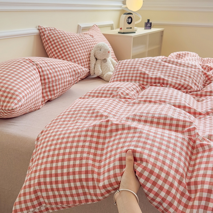 91家纺网 家纺一手货源 找家纺 菡宝 【不断货 预留5公分缩水】a类母婴级纯棉被罩全棉色织水洗棉被套单件 支持定制定做尺寸 橘红小格