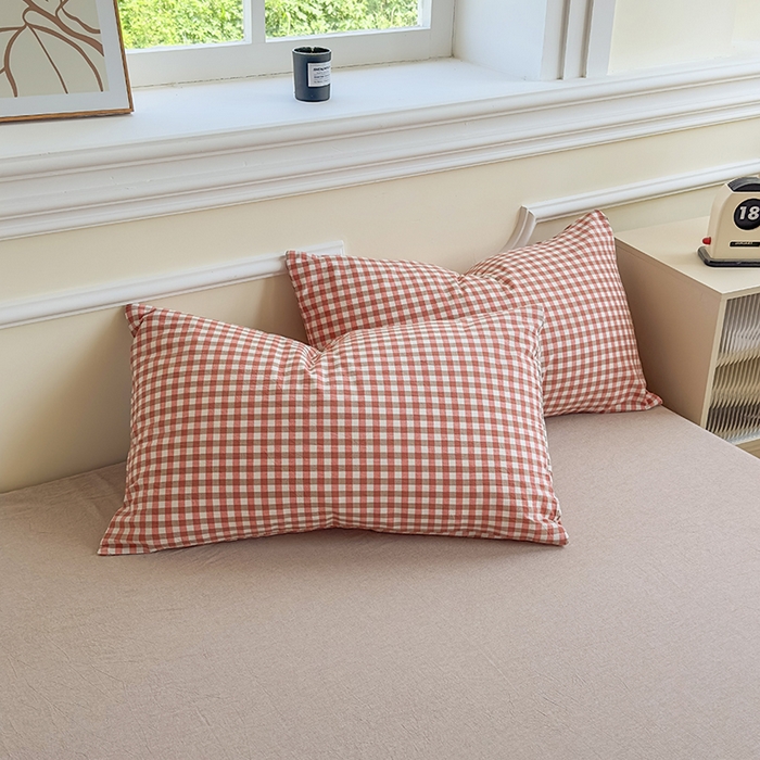 91家纺网 家纺一手货源 找家纺 菡宝 【不断货 预留5公分缩水】a类母婴级纯棉被罩全棉色织水洗棉被套单件 支持定制定做尺寸 橘红小格