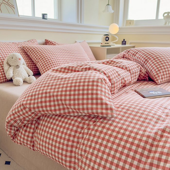 91家纺网 家纺一手货源 找家纺 菡宝 【不断货 预留5公分缩水】a类母婴级纯棉被罩全棉色织水洗棉被套单件 支持定制定做尺寸 橘红小格