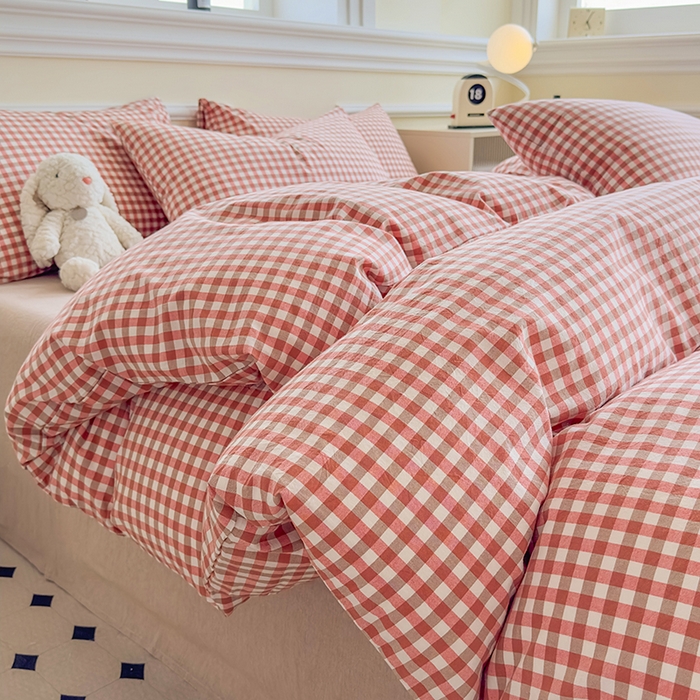 91家纺网 家纺一手货源 找家纺 菡宝 【不断货 预留5公分缩水】a类母婴级纯棉被罩全棉色织水洗棉被套单件 支持定制定做尺寸 橘红小格