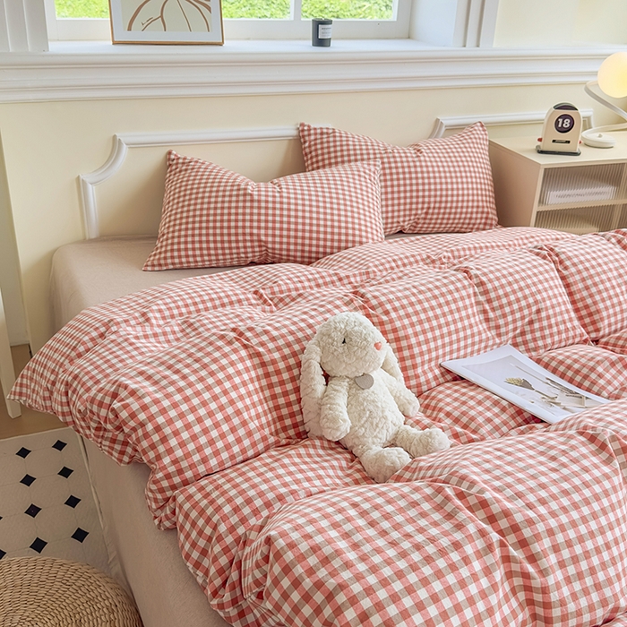 91家纺网 家纺一手货源 找家纺 菡宝 【不断货 预留5公分缩水】a类母婴级纯棉被罩全棉色织水洗棉被套单件 支持定制定做尺寸 橘红小格