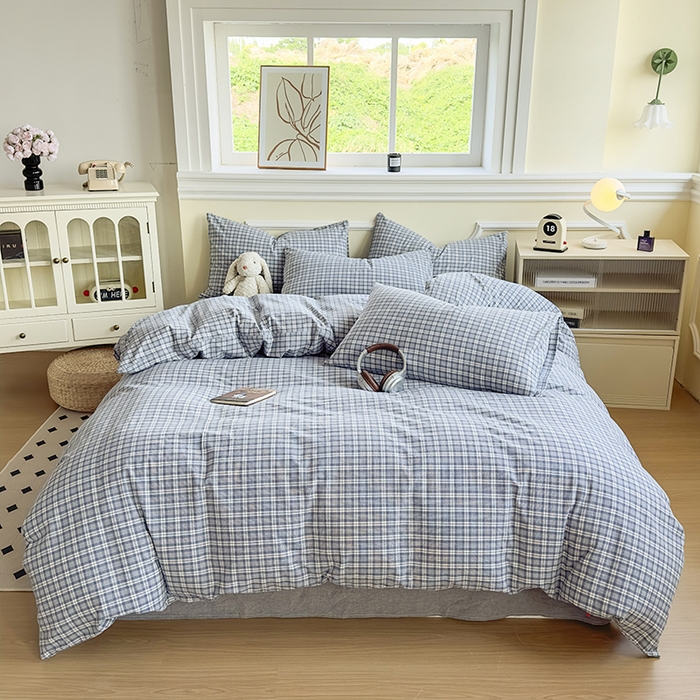 91家纺网 家纺一手货源 找家纺 菡宝 【不断货 预留5公分缩水】a类母婴级纯棉被罩全棉色织水洗棉被套单件 支持定制定做尺寸 蓝格调