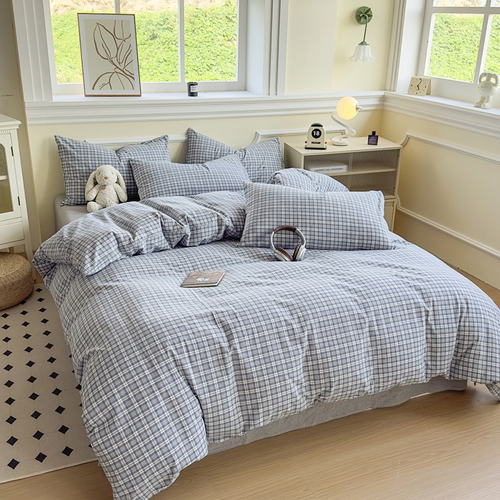 91家纺网 家纺一手货源 找家纺 菡宝 【不断货 预留5公分缩水】a类母婴级纯棉被罩全棉色织水洗棉被套单件 支持定制定做尺寸 蓝格调