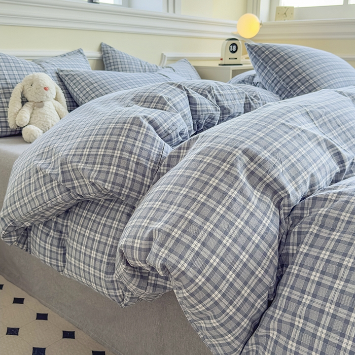 91家纺网 家纺一手货源 找家纺 菡宝 【不断货 预留5公分缩水】a类母婴级纯棉被罩全棉色织水洗棉被套单件 支持定制定做尺寸 蓝格调