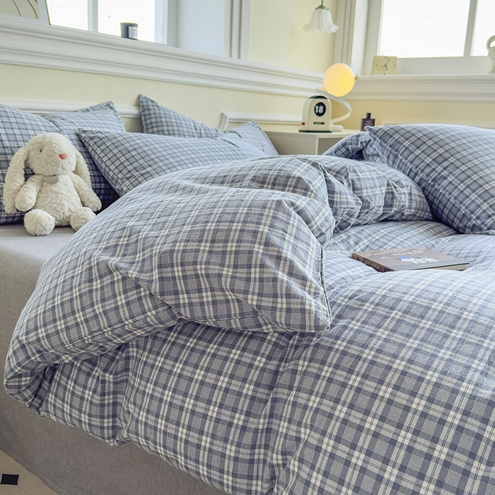 91家纺网 家纺一手货源 找家纺 菡宝 【不断货 预留5公分缩水】a类母婴级纯棉被罩全棉色织水洗棉被套单件 支持定制定做尺寸 蓝格调