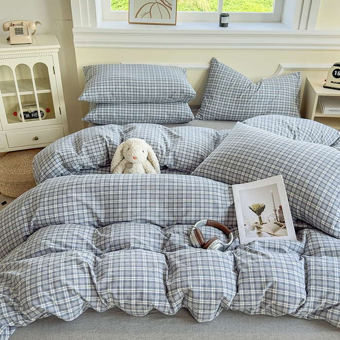 91家纺网 家纺一手货源 找家纺 菡宝 【不断货 预留5公分缩水】a类母婴级纯棉被罩全棉色织水洗棉被套单件 支持定制定做尺寸 蓝格调