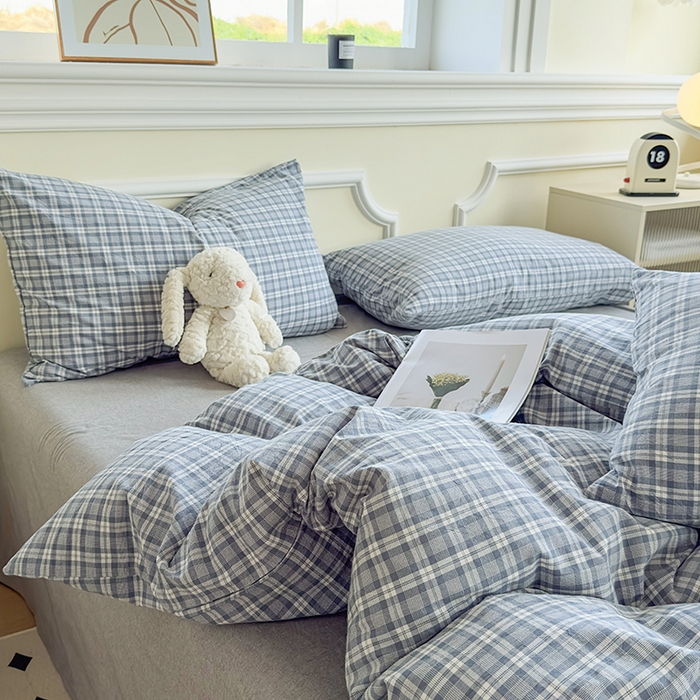 91家纺网 家纺一手货源 找家纺 菡宝 【不断货 预留5公分缩水】a类母婴级纯棉被罩全棉色织水洗棉被套单件 支持定制定做尺寸 蓝格调