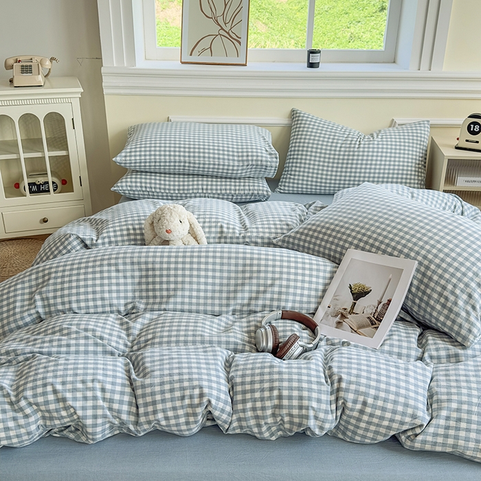 91家纺网 家纺一手货源 找家纺 菡宝 【不断货 预留5公分缩水】a类母婴级纯棉被罩全棉色织水洗棉被套单件 支持定制定做尺寸 蓝小格