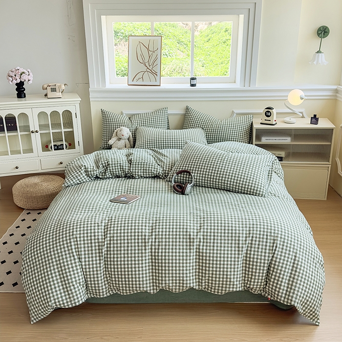 91家纺网 家纺一手货源 找家纺 菡宝 【不断货 预留5公分缩水】a类母婴级纯棉被罩全棉色织水洗棉被套单件 支持定制定做尺寸 绿小格