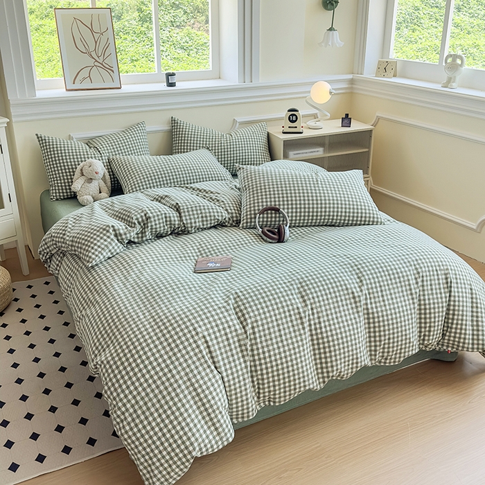 91家纺网 家纺一手货源 找家纺 菡宝 【不断货 预留5公分缩水】a类母婴级纯棉被罩全棉色织水洗棉被套单件 支持定制定做尺寸 绿小格