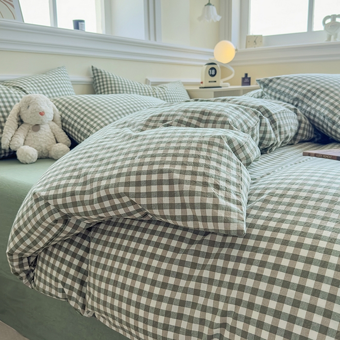 91家纺网 家纺一手货源 找家纺 菡宝 【不断货 预留5公分缩水】a类母婴级纯棉被罩全棉色织水洗棉被套单件 支持定制定做尺寸 绿小格