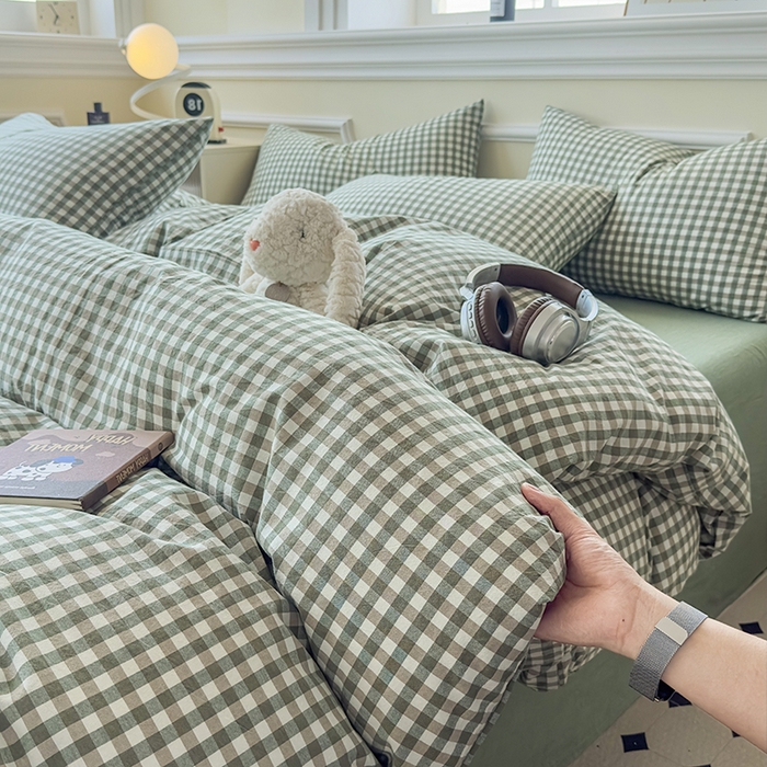 91家纺网 家纺一手货源 找家纺 菡宝 【不断货 预留5公分缩水】a类母婴级纯棉被罩全棉色织水洗棉被套单件 支持定制定做尺寸 绿小格