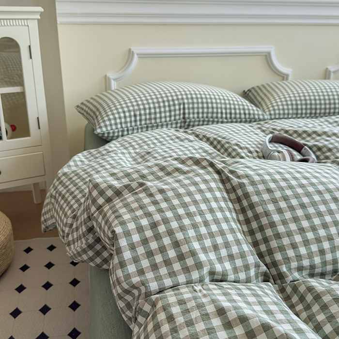 91家纺网 家纺一手货源 找家纺 菡宝 【不断货 预留5公分缩水】a类母婴级纯棉被罩全棉色织水洗棉被套单件 支持定制定做尺寸 绿小格