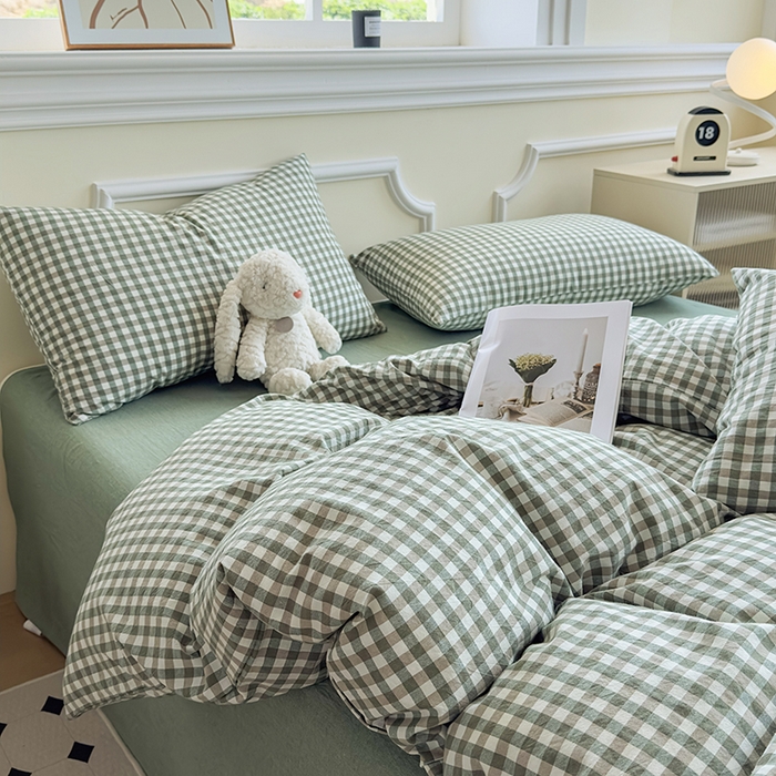 91家纺网 家纺一手货源 找家纺 菡宝 【不断货 预留5公分缩水】a类母婴级纯棉被罩全棉色织水洗棉被套单件 支持定制定做尺寸 绿小格