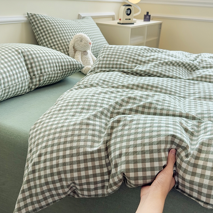 91家纺网 家纺一手货源 找家纺 菡宝 【不断货 预留5公分缩水】a类母婴级纯棉被罩全棉色织水洗棉被套单件 支持定制定做尺寸 绿小格